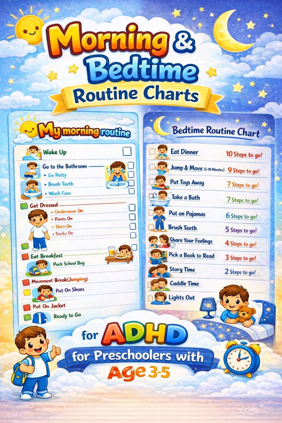 ADHD Morning & Bedtime Routine Charts | Visual Schedule for ...