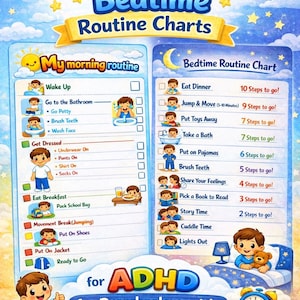 Gráficos de rutina matutina y de acostarse para niños con TDAH / Horario visual para niños en edad preescolar (descarga digital) / Edades 3-5
