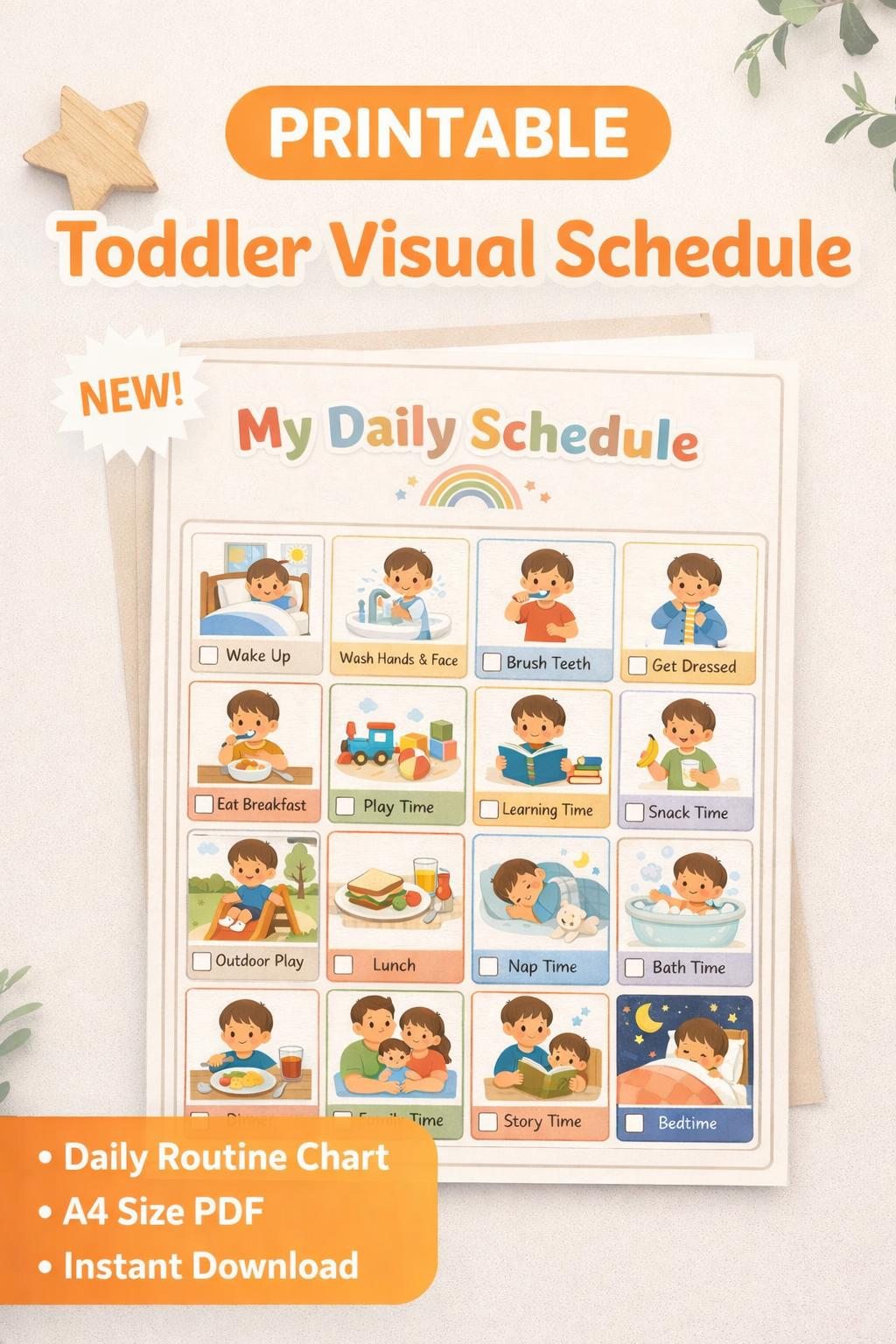 Toddler Full Day Routine Chart | Visual Schedule Printable (PNG A4/US ...