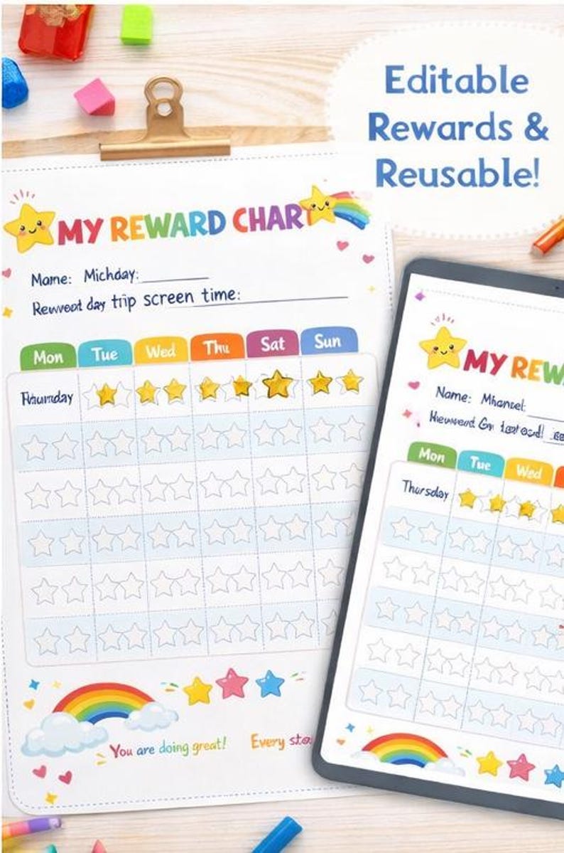 Kids Star Reward Chart Printable | Positive Behavior, Toddler Training ...