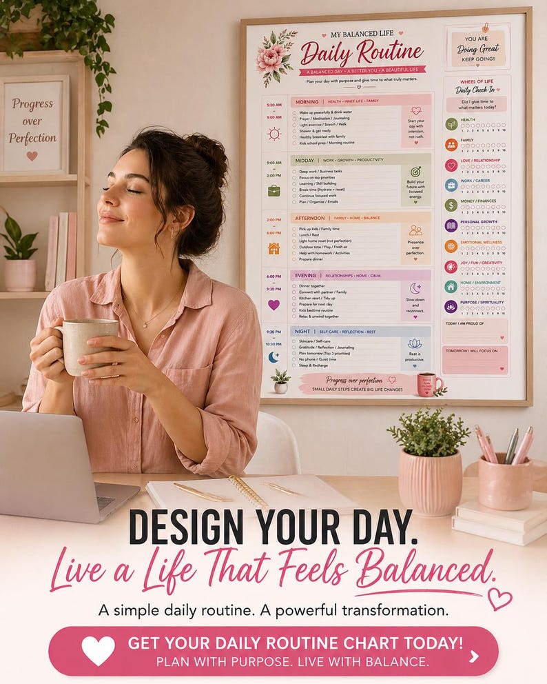 Daily Routine Planner, Balanced Life, Mom Schedule, Self-care Wheel (A4 ...