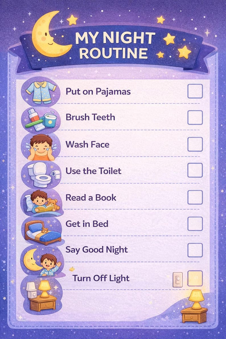 Read A Book Routine Visual Kids Night Routine Chart Printable, Bedtime Routine for Toddlers ...