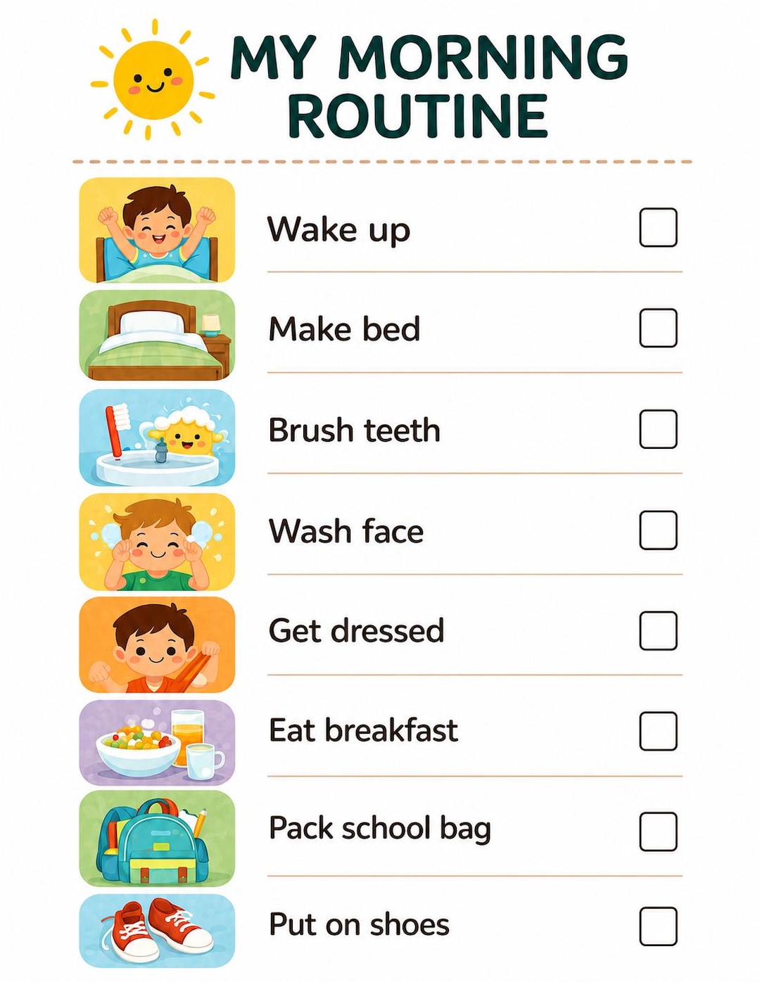 Kids Morning Routine Chart, Visual Daily Schedule for Ages 2-8 (digital ...
