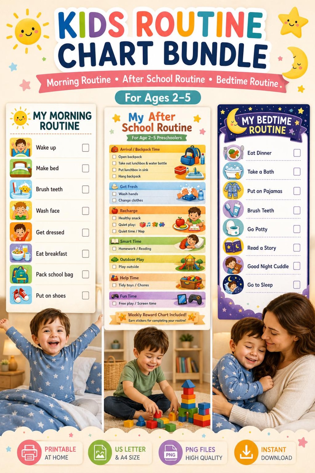 Typical Preschool Routine Preschool Routine Charts Bundle | Morning, After School, Bedtime Visual ...