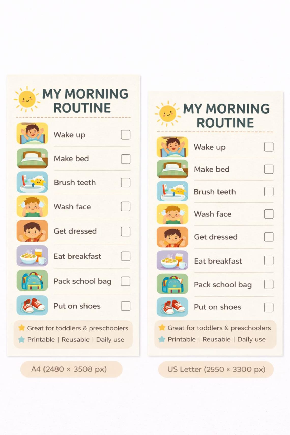 Kids Morning Routine Chart Printable for Toddlers, Daily Visual ...