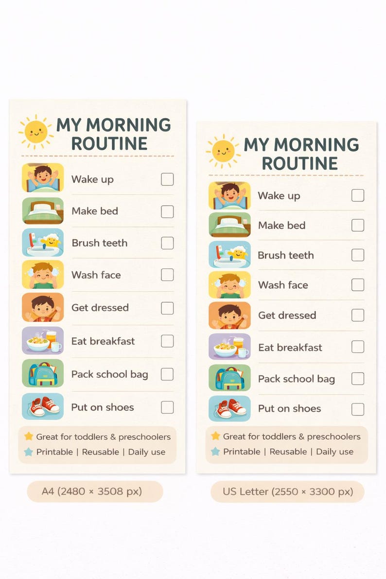 Kids Morning Routine Chart Printable for Toddlers, Daily Visual ...