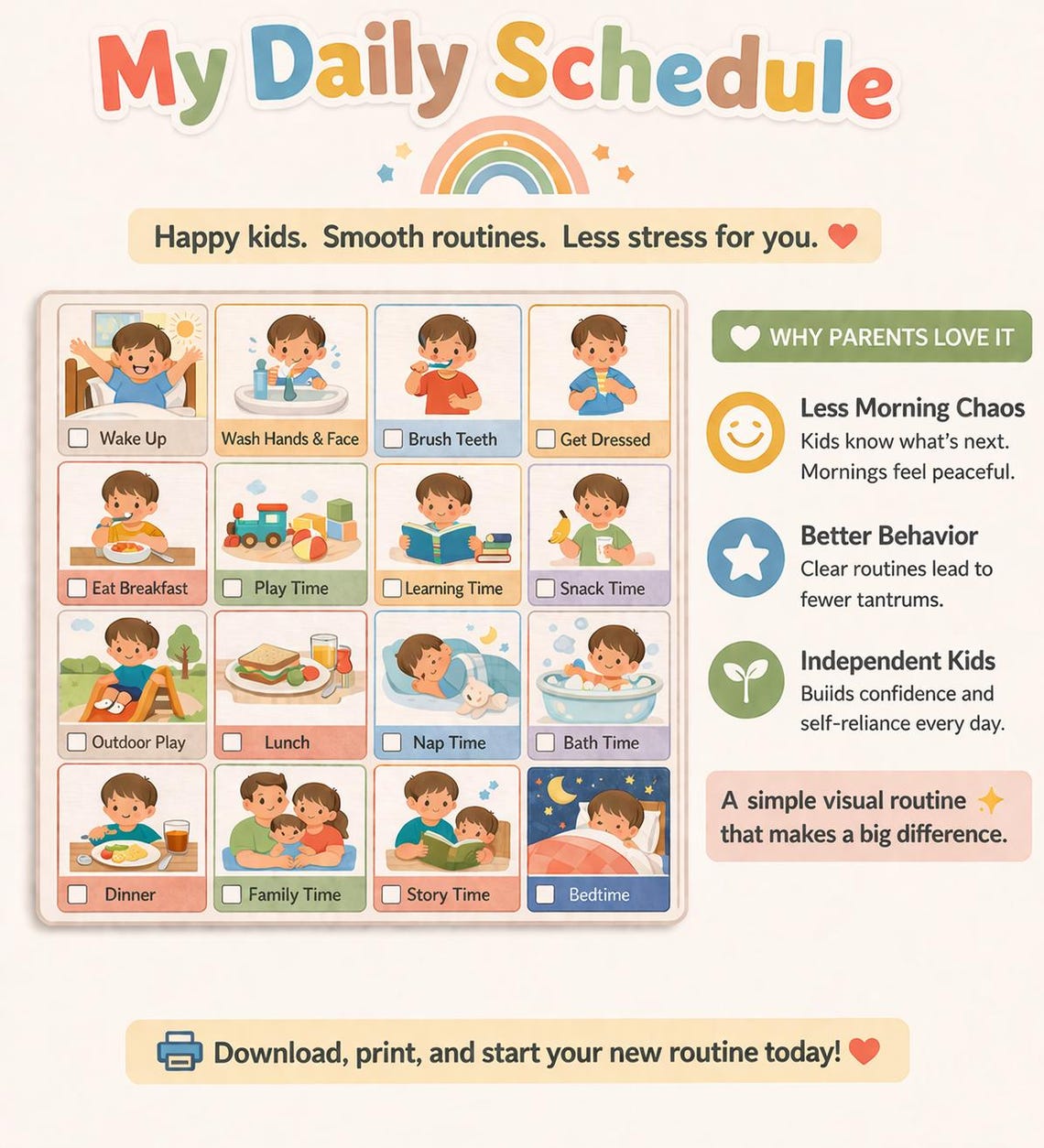 Toddler Full Day Routine Chart | Visual Schedule Printable (PNG A4/US ...