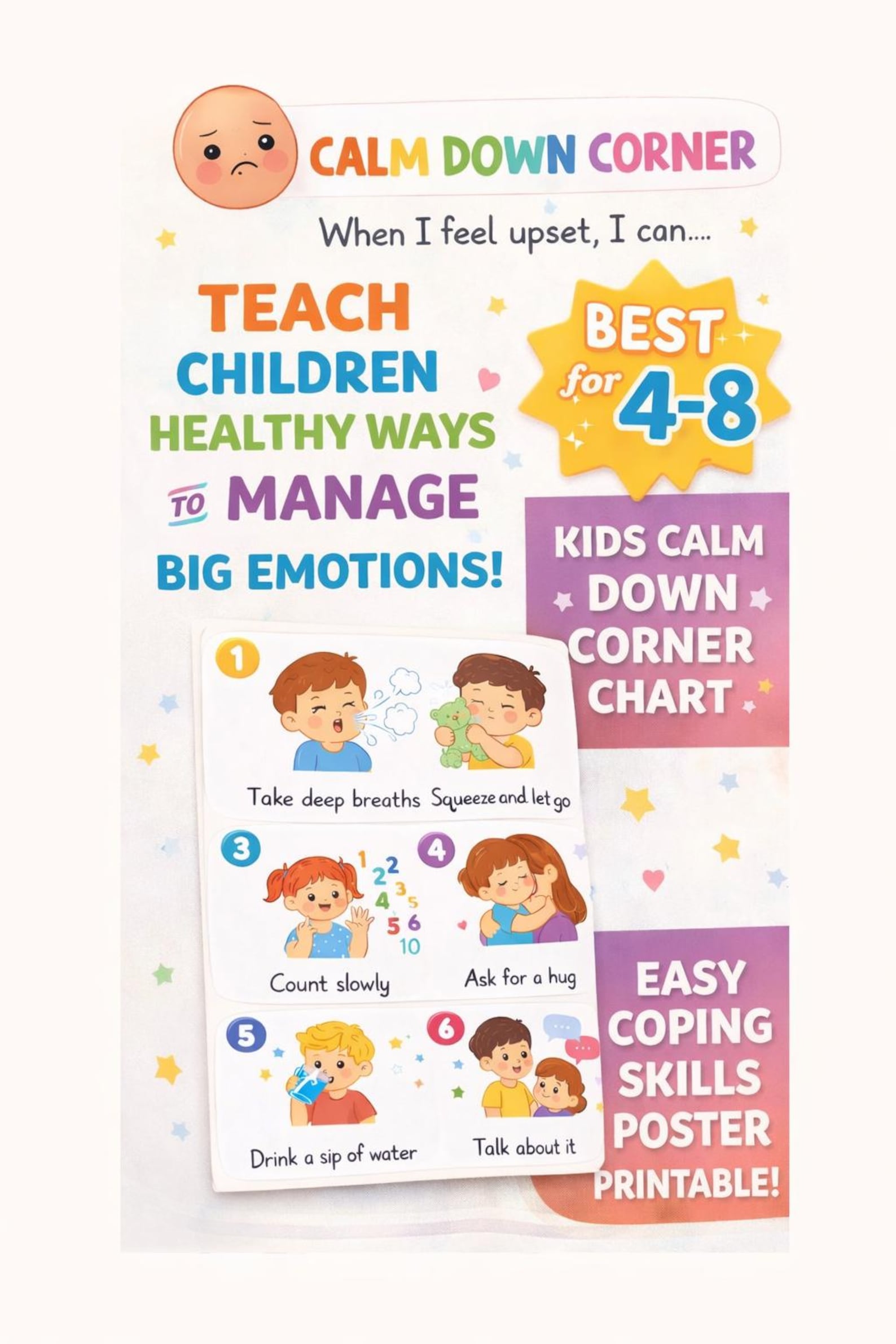 Kids Calm Down Corner Chart | Emotional Regulation Coping Skills Poster ...