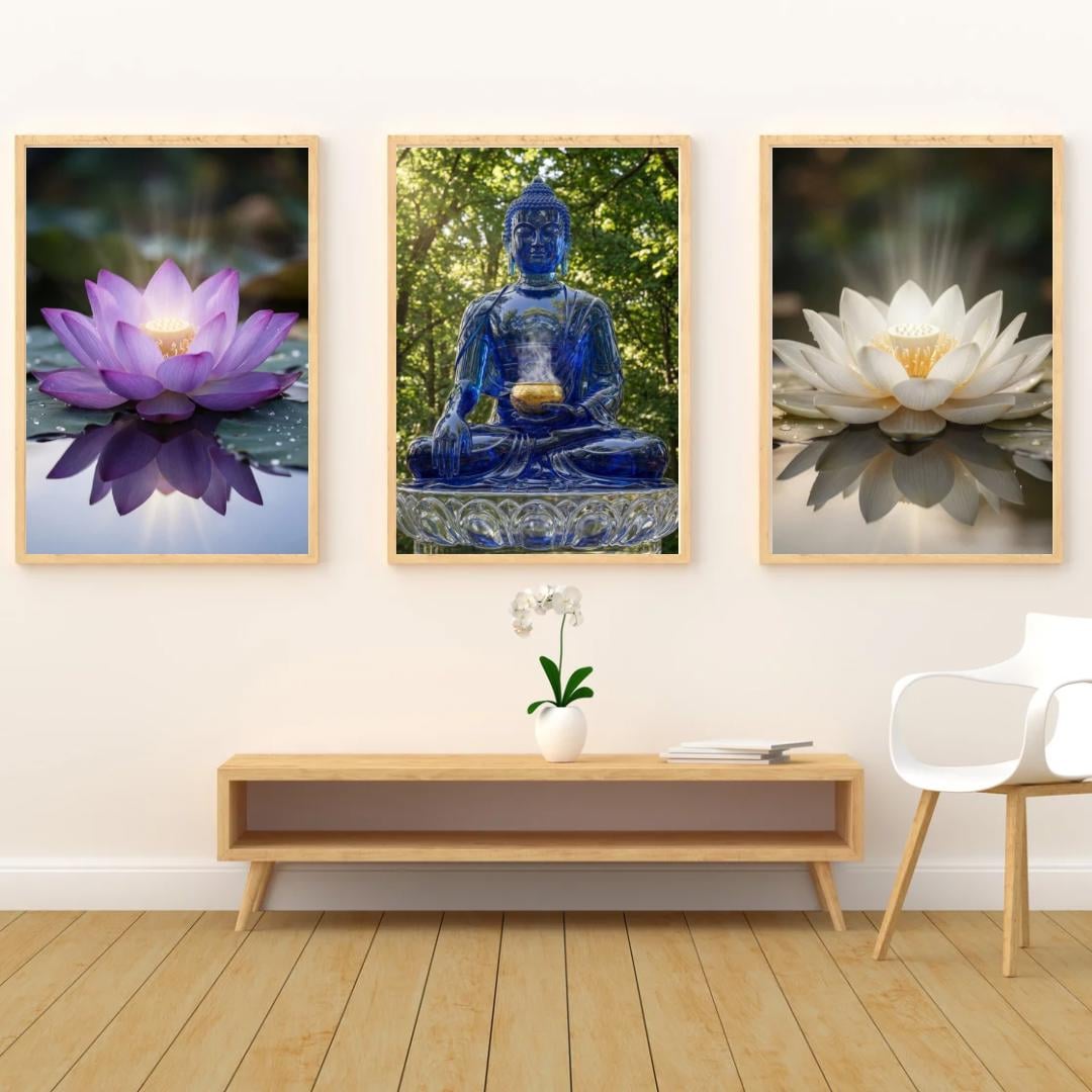 Meditation Buddha Wall Art Set of 3 Lotus Zen Triptych Spiritual Decor ...