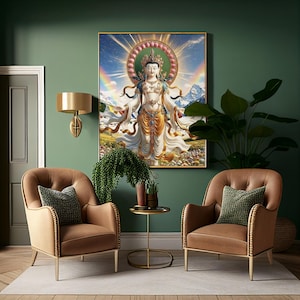 Impresión digital de Tara Blanca, diosa de la sanación, decoración budista para el hogar, arte mural de meditación y yoga, descarga instantánea