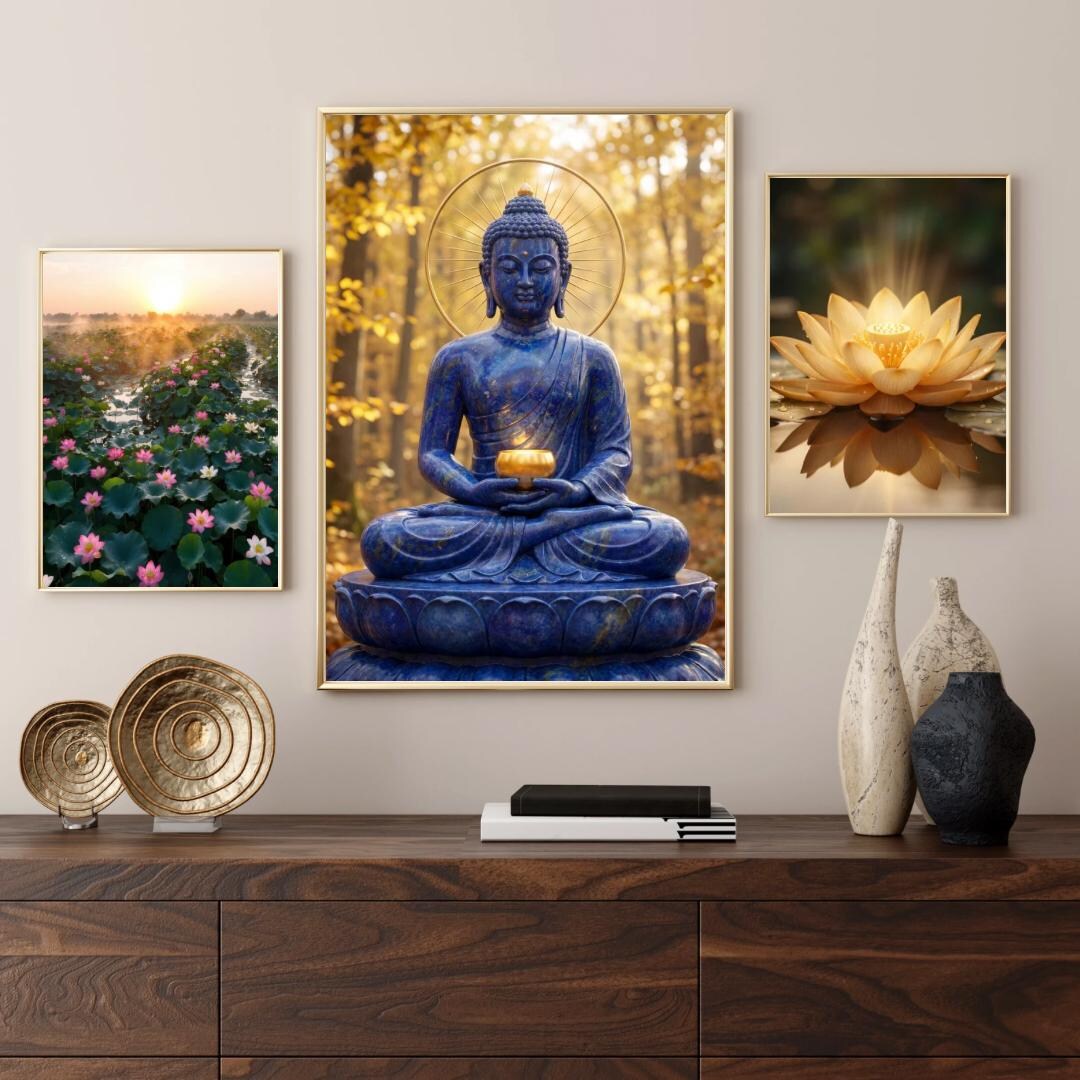 Meditation Buddha Wall Art Set of 3 Lotus Zen Triptych Spiritual Decor ...