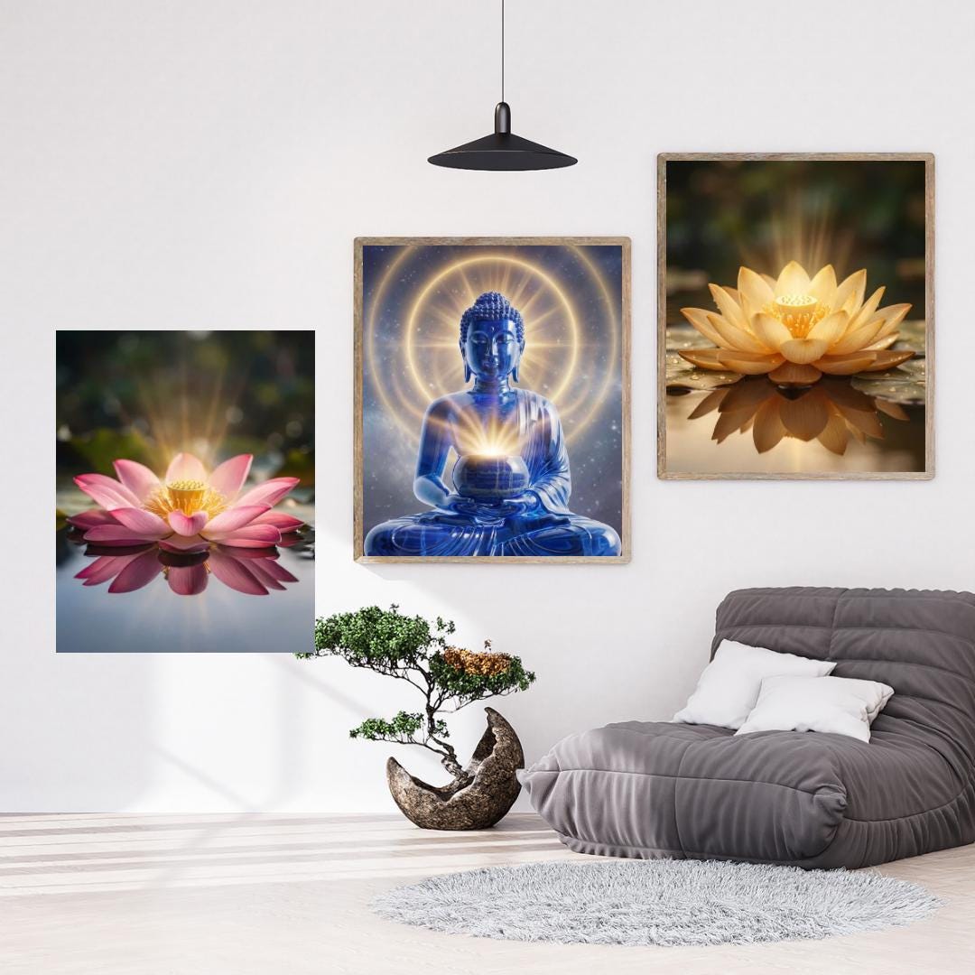 Meditation Buddha Wall Art Set of 3 Lotus Zen Triptych Spiritual Decor ...
