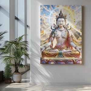 Arte mural de Tara Blanca / Diosa budista de la sanación imprimible / Decoración de meditación espiritual / Descarga instantánea