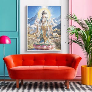 White Tara Wall Art | Healing Goddess Thangka | Lotus Light Spiritual Decor | Printable Instant Download