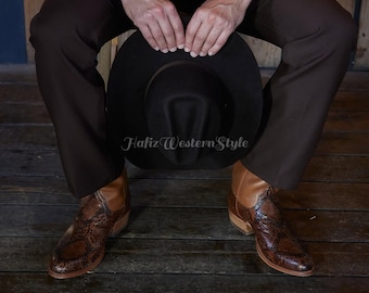 Stivali da cowboy fatti a mano in vera pelle di pitone / Stivali marroni, calzature da uomo