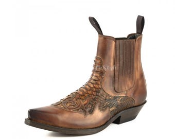 Stivaletti fatti a mano in vera pelle di pitone / Scarpe marroni, calzature da uomo
