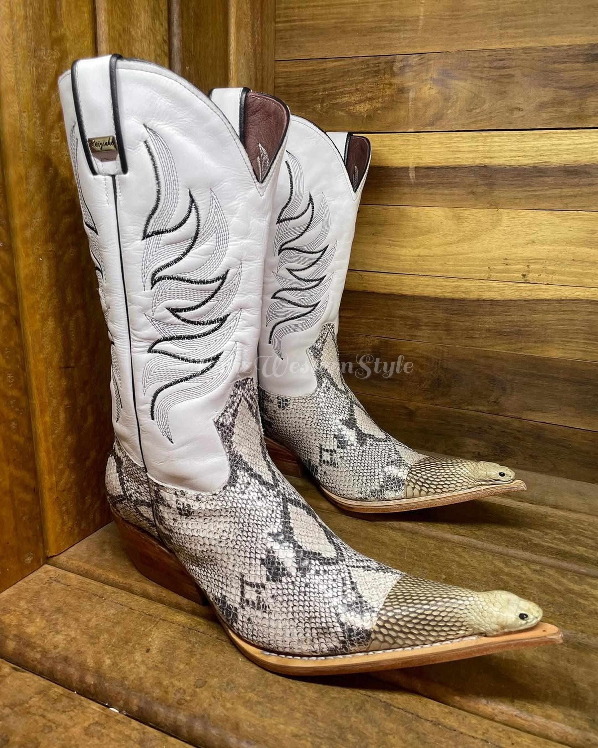 Cazador Cowboy Men’s Boots Cobra Head Snake Skin White, Cream, Black Sz 7, 7.5 Cowtown Cobra Boots – Boot N Shoot main image 4