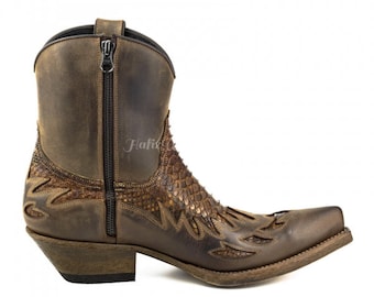 Stivaletti fatti a mano in vera pelle di pitone / Scarpe marroni, calzature da uomo