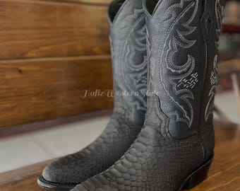 Genuine Leather, Python Skin Handmade Cowboy Boots | Black Boots, Men's Footwear