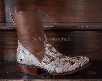 Stivaletti fatti a mano in vera pelle di pitone / Scarpe naturali, Calzature da uomo