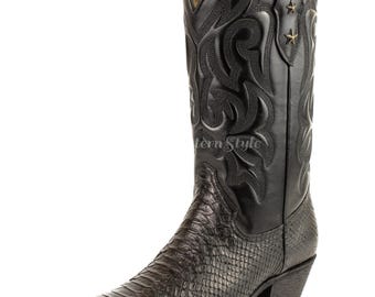 Genuine Leather, Python Skin Handmade Cowboy Boots | Black Boots, Men's Footwear