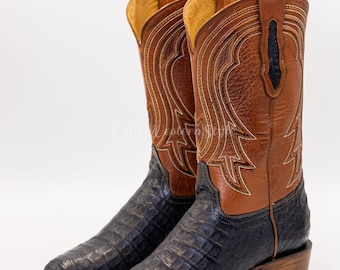 Genuine Leather, Alligator Skin Handmade Cowboy Boots | Navy Boots, Men's Footwear