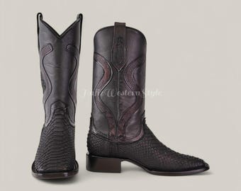 Genuine Leather, Python Skin Handmade Cowboy Boots | Black Boots, Men's Footwear