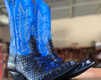 Genuine Leather, Python Skin Handmade Cowboy Boots | Black Boots, Men's Footwear