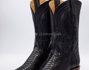 Genuine Leather, Python Skin Handmade Cowboy Boots | Black Boots, Men's Footwear