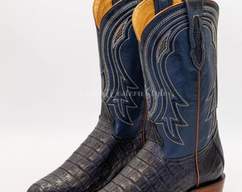Genuine Leather, Alligator Skin Handmade Cowboy Boots | Navy Boots, Men's Footwear