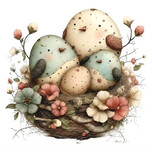 36 JPG Whimsical Spring Clipart Bundle • Watercolor Easter Cottagecore Flower Garden & Patina Blue Decor