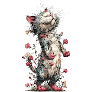 42 JPG Whimsical Cat Clipart Bundle Acquerello Gattino Grafica per Junk Journal Arte Digitale