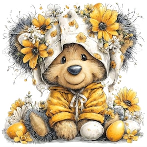 35 Pastel Animal JPG Easter Teddy Bear Clipart, Honey Bee Nursery Spring Art Bundle