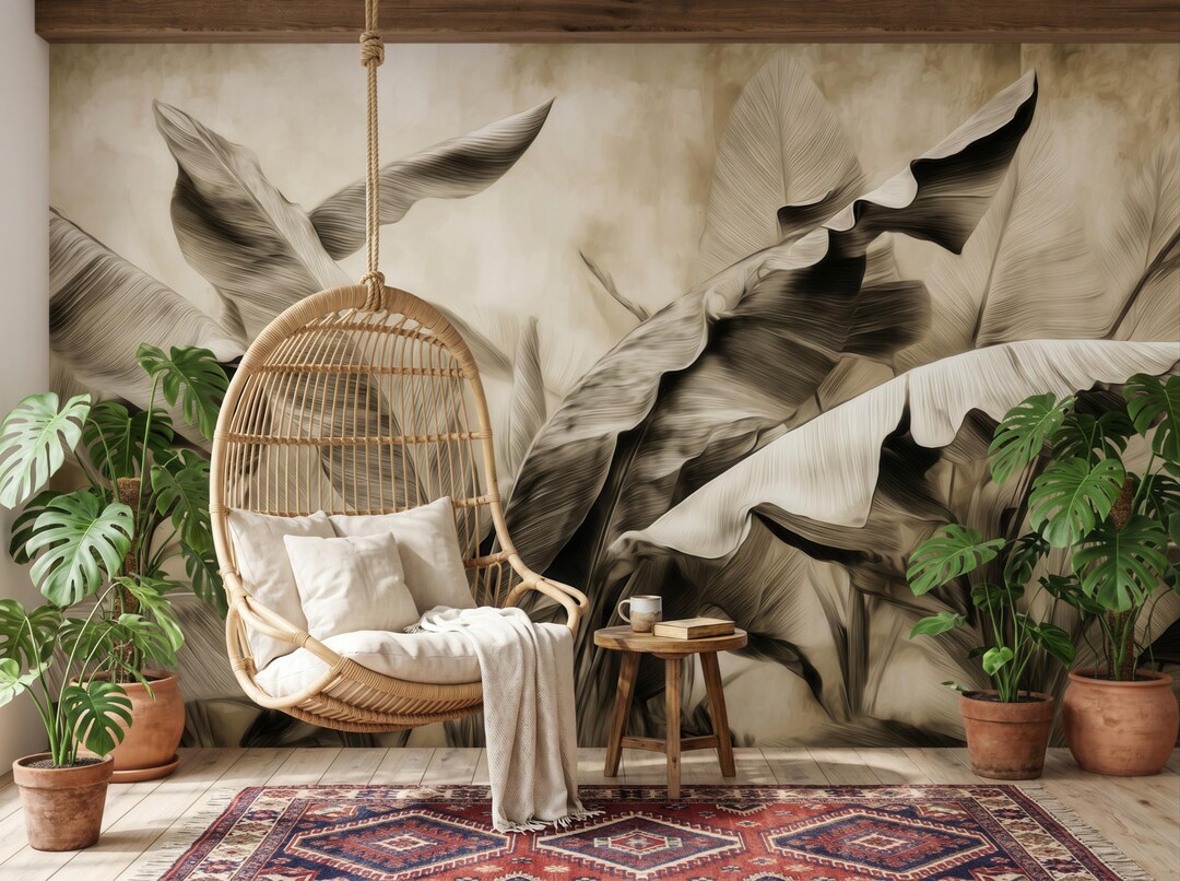 Vintage Banana Leaf Wallpaper, Peel and Stick Tropical Wall Mural ...