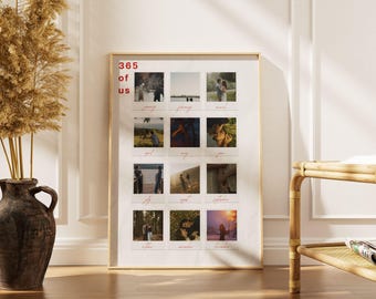Personalized 12 Month Memory Collage 365 Days of Love Digital Wall Art