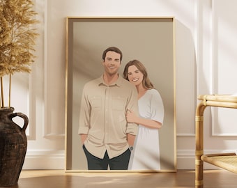 Custom Couple Illustration Poster Minimal Couple Portrait Digital Wall Art