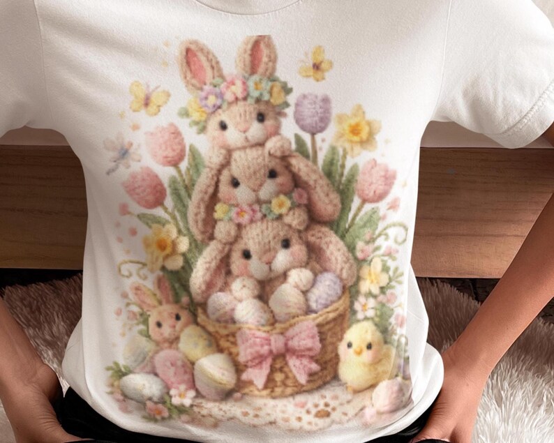 Easter Bunny PNG – Crochet Bunny Basket With Eggs, Spring Sublimation ...