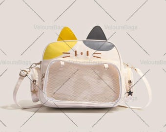 Bolso Ita con temática de gato, expositor de pins de bolsillo transparente, bolso de hombro minimalista