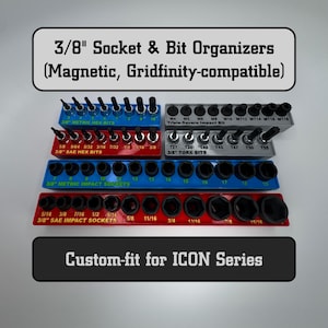 Organizadores de puntas y vasos ICON de 3/8" (magnéticos, compatibles con Gridfinity)