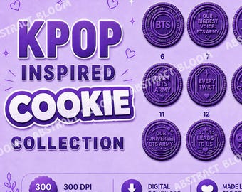Coleção Purple Cookie inspirada no Kpop (15 PNGs), Pacote de Artesanato Imprimível Gratuito para Fãs com Arte de Groupie GRÁTIS (Download Digital)