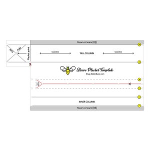 May include: A white sleeve placket template with black text and a yellow and black bee logo. The template includes labeled sections for "Steam-A-Seam", "Tall Column", and "Inner Column". Dotted lines and a red line indicate cutting and folding points.