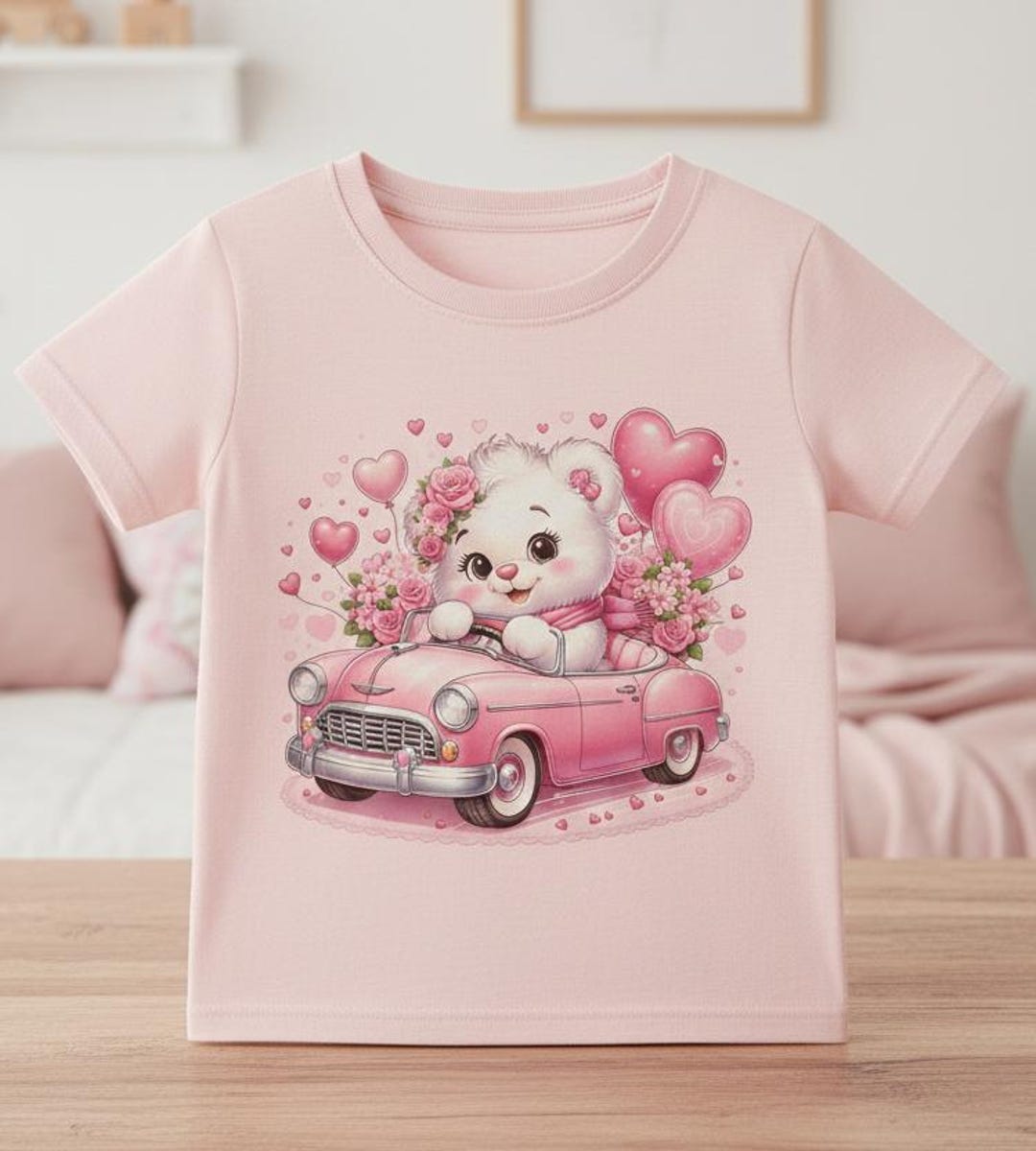 Valentine Teddy Bear in Pink Car PNG, V-day Shirt Design (digital ...