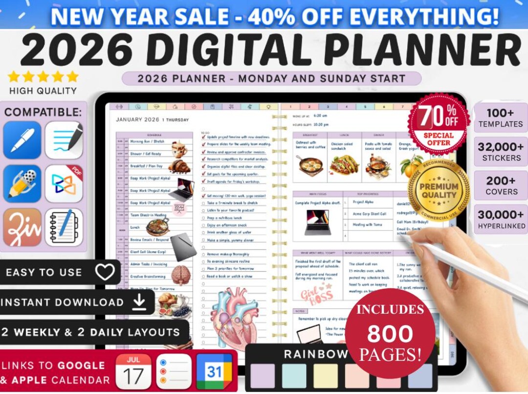 2026 Digital Planner for iPad – Google Calendar, Goodnotes (monday ...