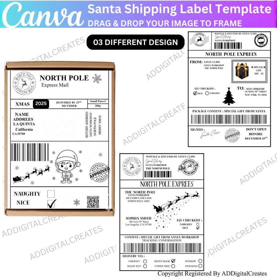 Editable Santa Mail Sticker Label Template , North Pole Christmas Label ...