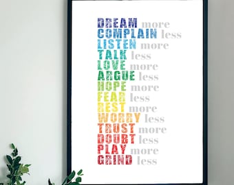 Droom meer, minder klagen... - Inspirerende afdrukbare muurkunst - direct downloaden