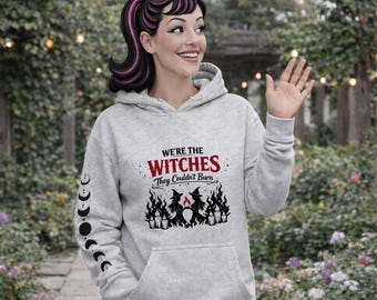 Heksen die niet kunnen branden hoodie - krachtige grafische hoodie met mouwversiering - grijs