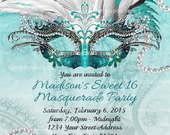 Masquerade Ball Invitation Blue And Silver Sweet 16 Party Etsy