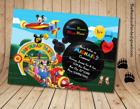Mickey Mouse Ride the Train Invitation, Mickey Mouse Plane Party Invite Il_570xn