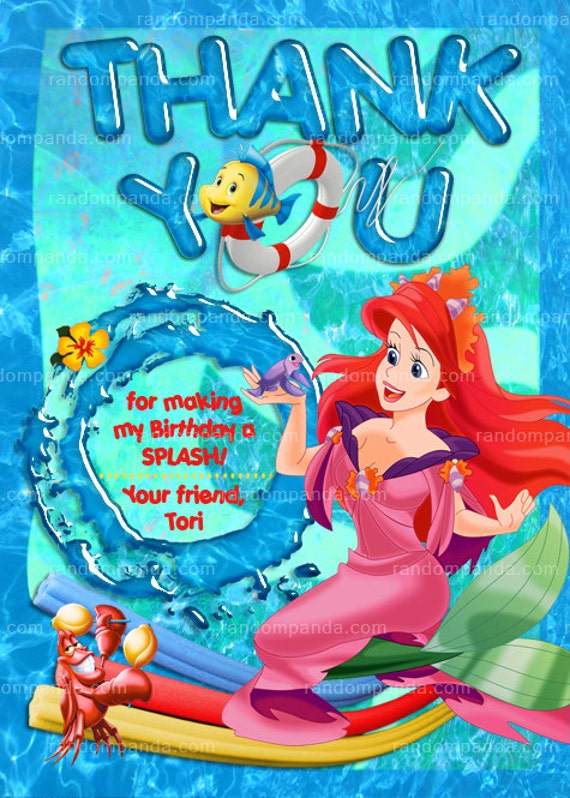 Digital Delivery, Little Mermaid Thank you Card, Little Mermaid Swimming Pool Thank you Note Il_570xn