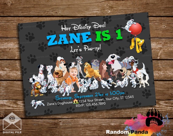 Digital Delivery, All Disney Dogs Invitation, Lady and Tramp Party, 101 Dalmatians Birthday Invite Il_570xn
